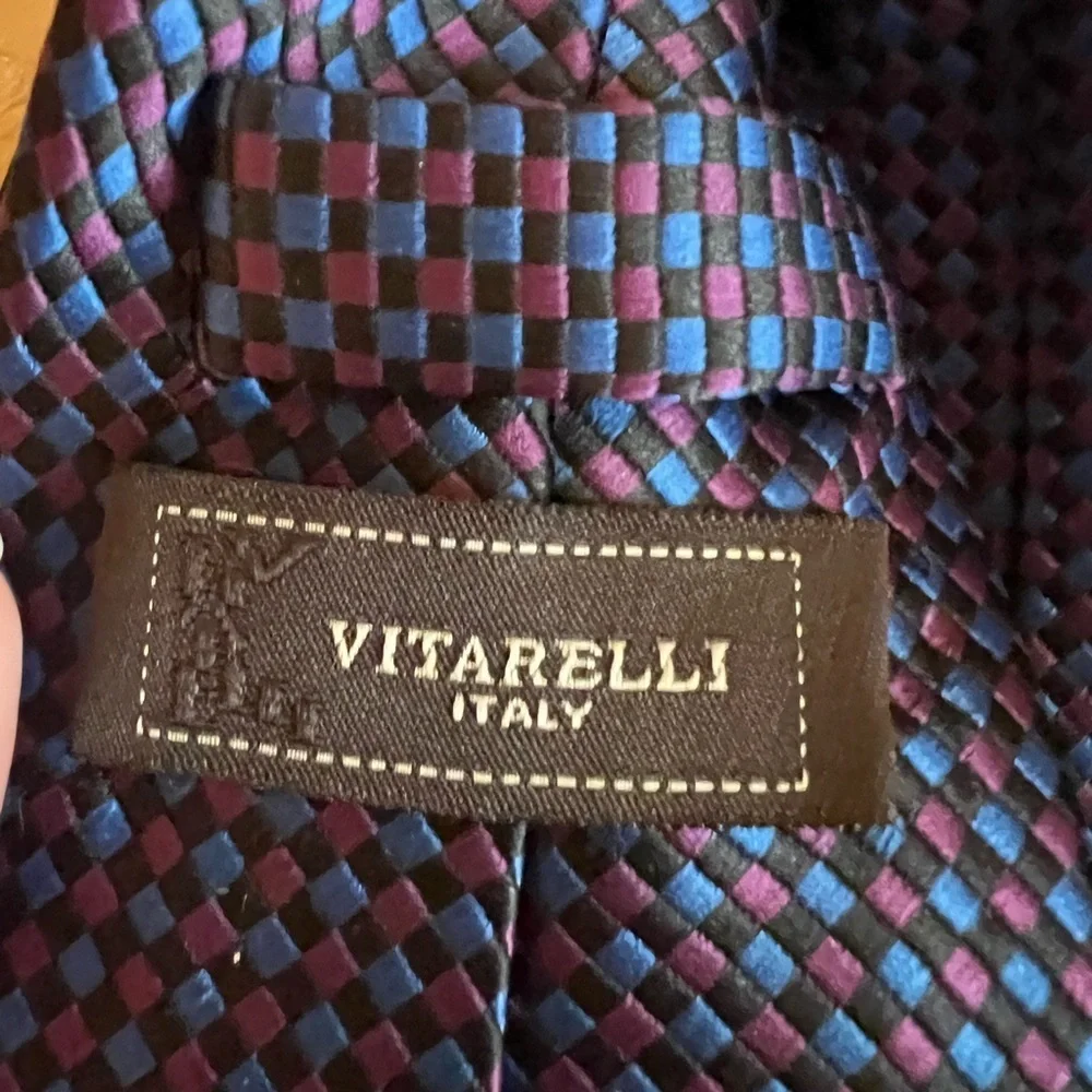 Vitarelli Tie 100% Silk blue and Red Diamond